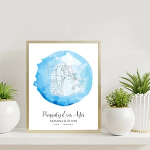 Personalized Wedding Gift, Gift for Couple, Editable Template, Cinderella and Prince Charming Wedding Present, Couples Anniversary Gift image 4