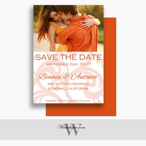 Photo Save the Dates, Wedding Announcement Cards, Orange Wedding Save the Dates, Fall Wedding Invitations, Photo Invites
