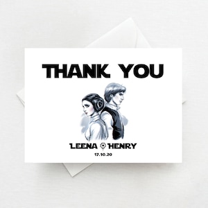 Star Wars cartes de remerciement de mariage, mariage thème Disney, cartes de remerciement de mariage, cartes de jeunes mariés - MINIMUM de commande 10