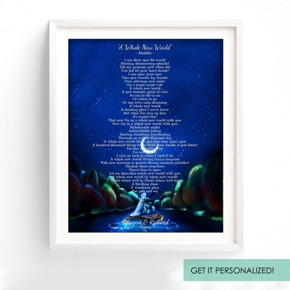 Aladdin Jasmine And Aladdin A Whole New World Song Lyrics Etsy Aladdin Jasmine And Aladdin A Whole New World Song Lyrics Etsy