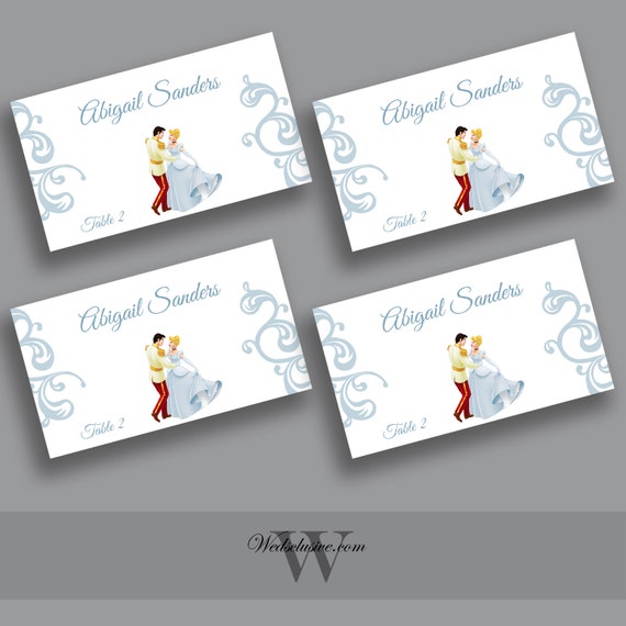 シンデレラと王子様の席札、ウェディングエスコートカード、ディズニー