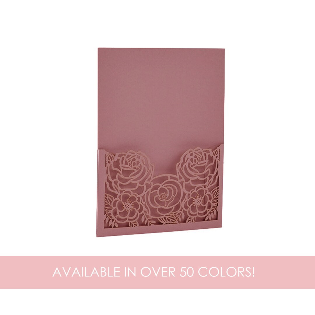 Laser Cut Invitation Pockets, Rose Laser Cut Enclosures, Wedding