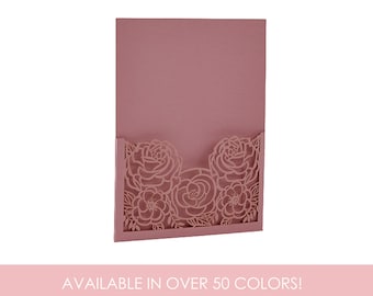 Laser Cut Invitation Pockets, Rose Laser Cut Enclosures, Wedding Invitation Holder, Floral Laser Cuts, DIY Wedding Invitations, Paper Goods