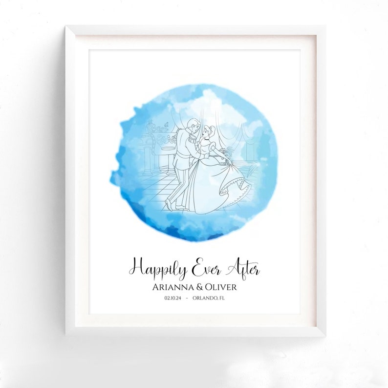 Personalized Wedding Gift, Gift for Couple, Editable Template, Cinderella and Prince Charming Wedding Present, Couples Anniversary Gift image 3