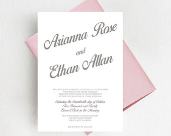 Modern Wedding Invitation Suite, Minimal Champagne Wedding Invitation Set, Simple Script Invites, Calligraphy Invite, Printed Invitations