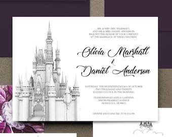 Fairytale Wedding Invitations, Disney Inspired Wedding Invitation, Disney Cinderella Castle Invitation Set, Fairytale Invitation Suite