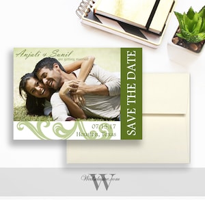 Foto Save the Date Karten, moderne Hochzeitsankündigungskarten, Blumenmuster, Fotoeinladungen