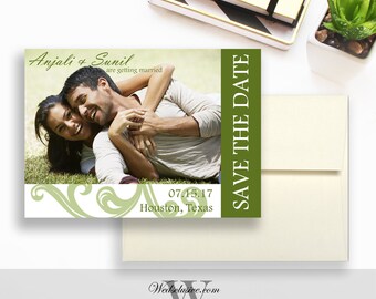 Foto guardar las tarjetas de fecha, tarjetas de anuncio de boda modernas, diseño floral, invitaciones de fotos
