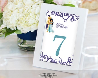 Aladdin and Jasmine Table Numbers, Disney Wedding Table Cards, Disney Weddings, 4x6 - Set of 10
