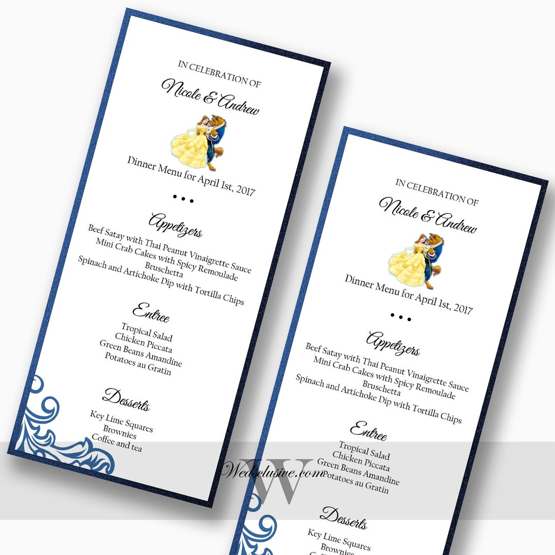Beauty and the Beast Wedding Menus, Menus for Reception, Disney ...