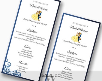 Beauty and the Beast Wedding Menus, Menus for Reception, Disney Weddings - Set of 10