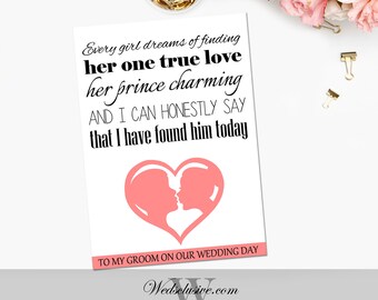 Carte de jour de mariage de la mariée au marié, cadeau pour le mari, à ma carte de marié, souvenir de mariage - IMPRIMABLE - Téléchargement instantané