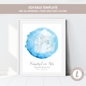 Personalized Wedding Gift, Gift for Couple, Editable Template, Cinderella and Prince Charming Wedding Present, Couples Anniversary Gift image 2