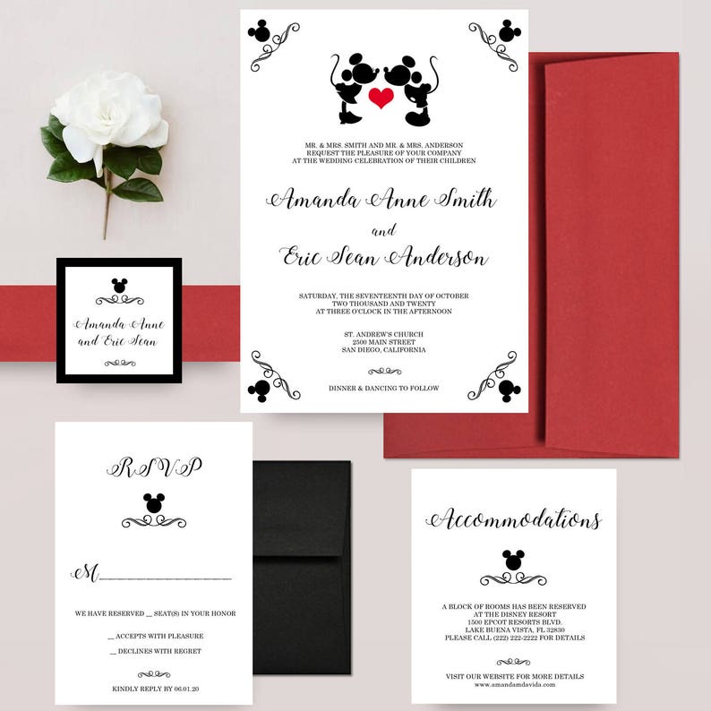 Disney Wedding Invitations, Mickey and Minnie Wedding, Disney Invitation, Fairytale Invite, Invitations for Wedding image 1