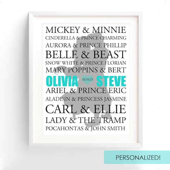 Personalized Disney Couple Name Print, Disney Typography, Disney Wedding  Gift, Unique Anniversary Gift 