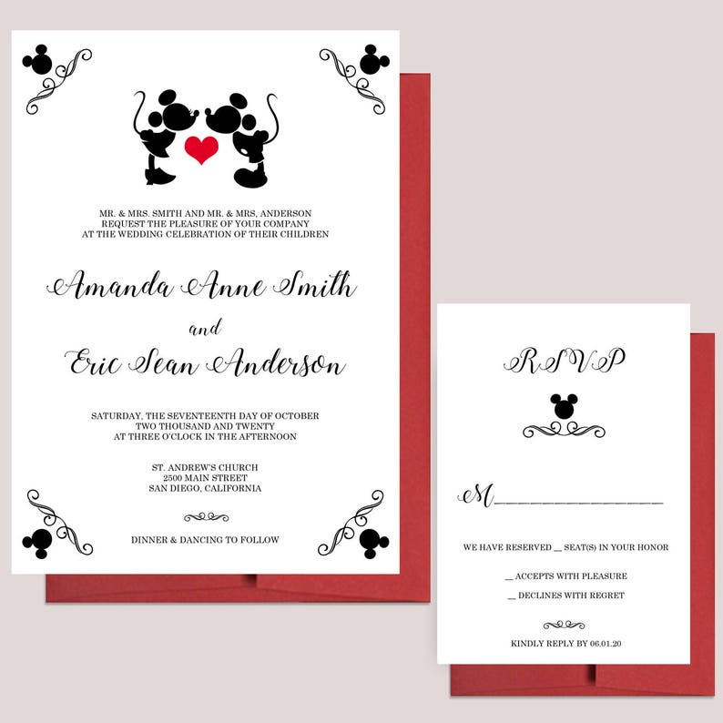 Disney Wedding Invitations, Mickey and Minnie Wedding, Disney Invitation, Fairytale Invite, Invitations for Wedding image 3