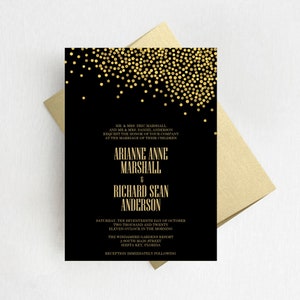 Black and Gold Confetti Wedding Invitation Suite, Elegant Black Wedding Invitation Set, Gold Glitter Invites - DEPOSIT