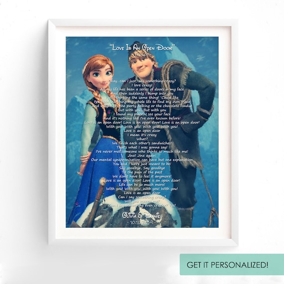 Love Is An Open Door Song Lyrics Frozen Song Lyrics Anna And Kristoff Disney Wedding Gift Personalized Gift