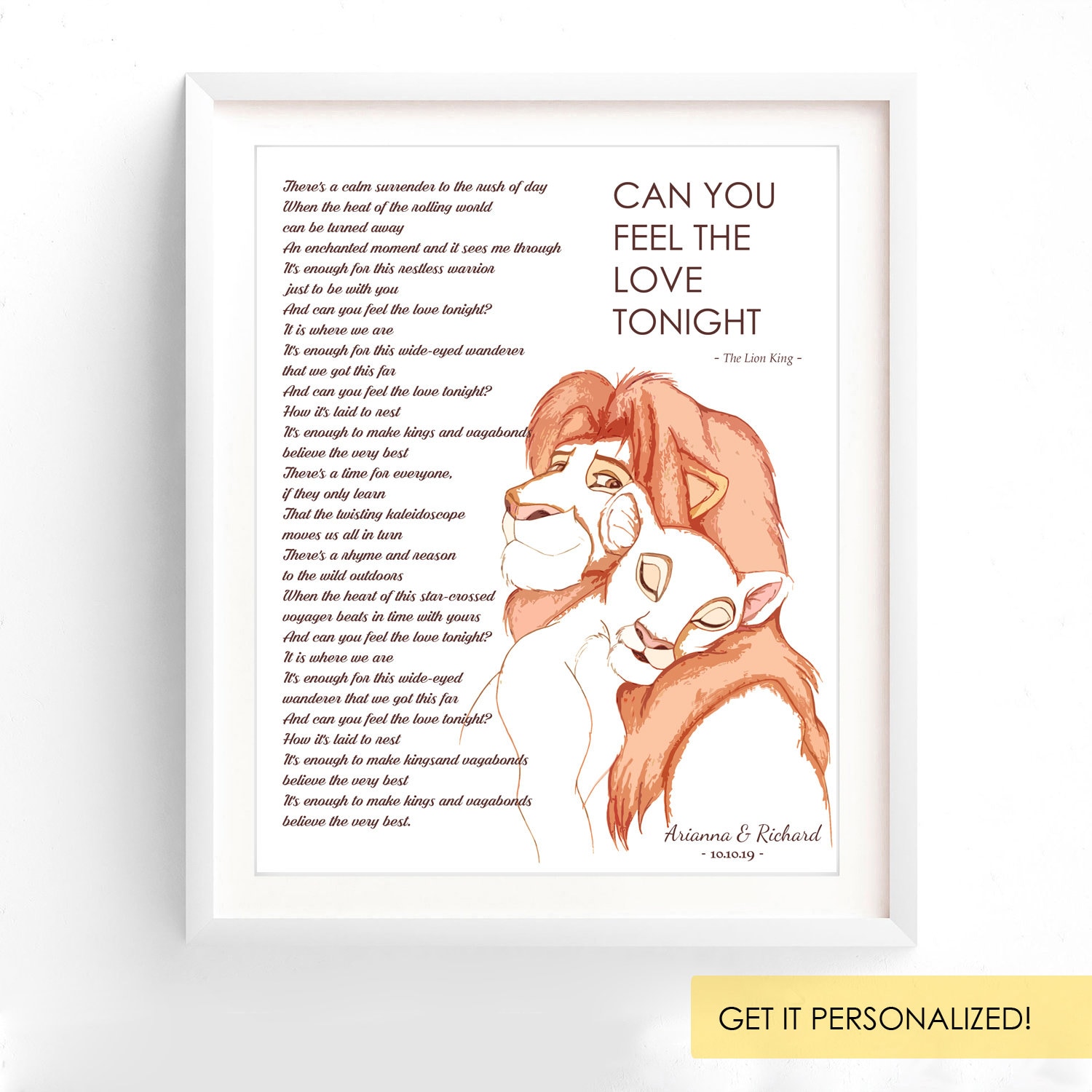 site Sanctie moeilijk The Lion King Song Lyricscan You Feel the Love Tonight Song - Etsy