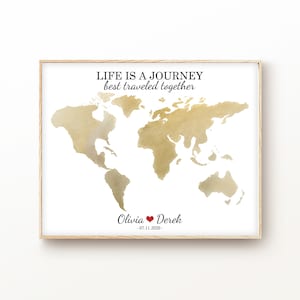 World Travel Map Wedding Gift | Personalized Gift for Couple | Gift for Travelers | 1st Wedding Anniversary Gift | Life Is A Journey Quote