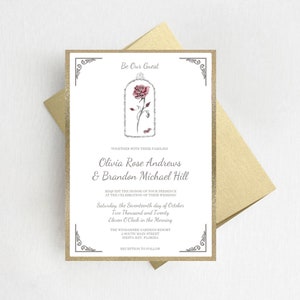 Enchanted Rose Beauty and the Beast Wedding Invitations, Disney Weddings, Fairytale Wedding Invite, Rose Wedding Invites image 3
