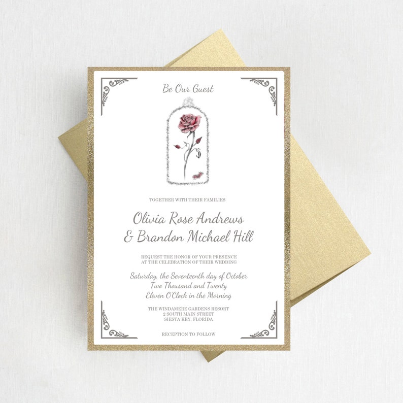 Enchanted Rose Beauty and the Beast Wedding Invitations Etsy