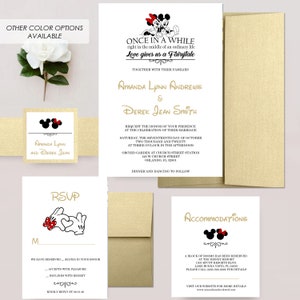 Mickey and Minnie Mouse Wedding Invitations, Mickey and Minnie Invite, Disney Invitation, Fairytale Wedding, Dusty Rose Invites immagine 5