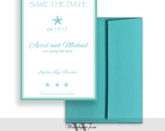Star Fish Save the Dates, Turquoise Weddings, Beach Wedding Announcements, Sea Shells, Destination Wedding Save the Dates