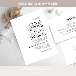 Minimal Wedding Invitation Template, Minimalist Wedding Invite Suite, Editable Template Wedding Invitations, Modern Invites image 2