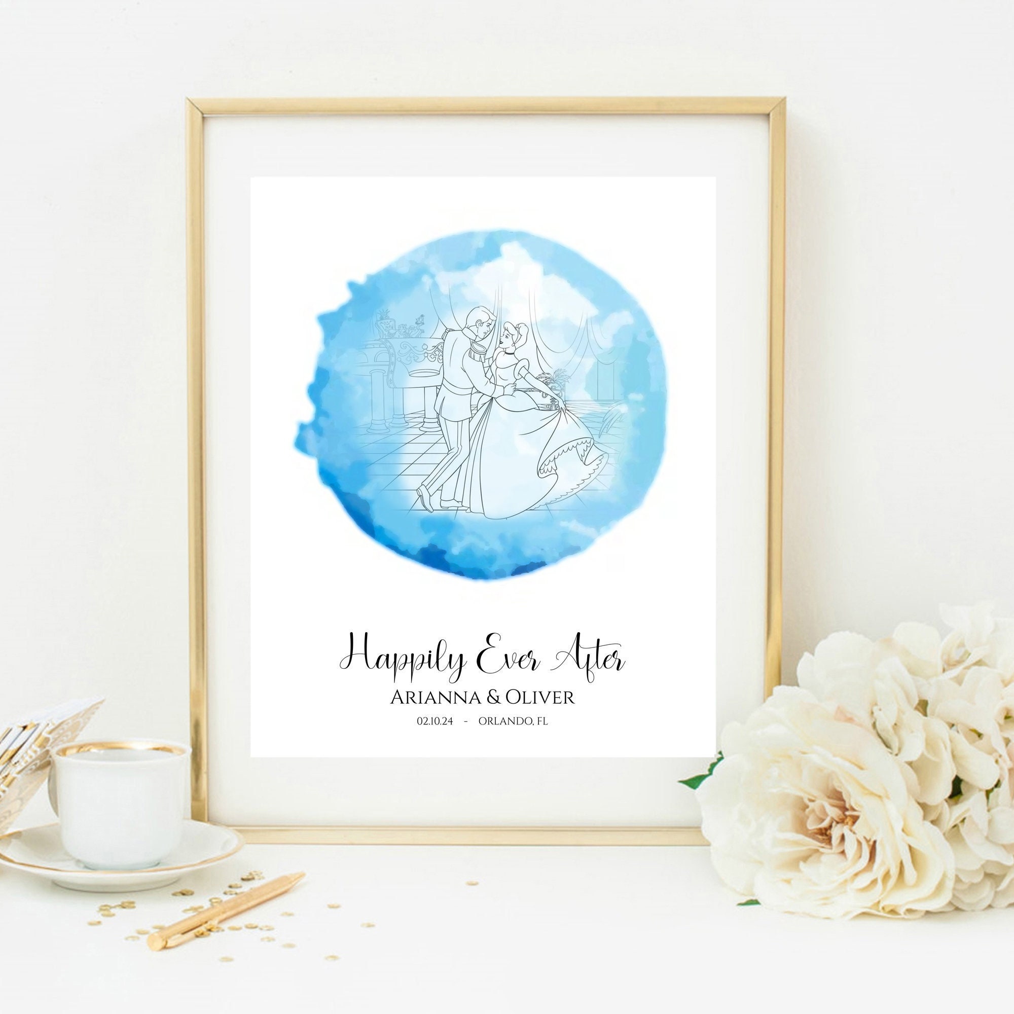 Personalized Wedding Gift, Gift for Couple, Editable Template, Cinderella and Prince Charming Wedding Present, Couples Anniversary Gift