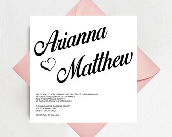 Modern Minimal Wedding Invitation Suite, Calligraphy Script Wedding Invitation Set, Simple Script Invites, Printed Invitations
