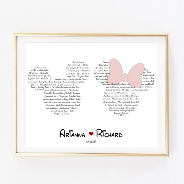 Personalized Wedding Gift, Famous Disney Quotes Poster, Mickey and Minnie Gift, Disney Wedding, Gift for Couple