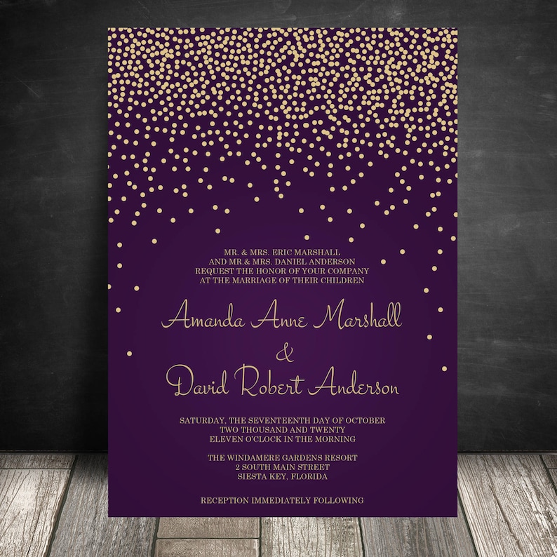 Gold and Purple Confetti Wedding Invitation Suite Glitterry Etsy Canada