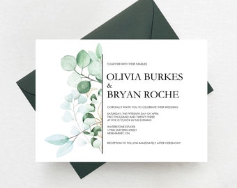 Greenery Wedding Invitations, Eucalyptus Wedding Invitation Set, Modern Sage Wedding Invites, Botanical Wedding Invite Suite