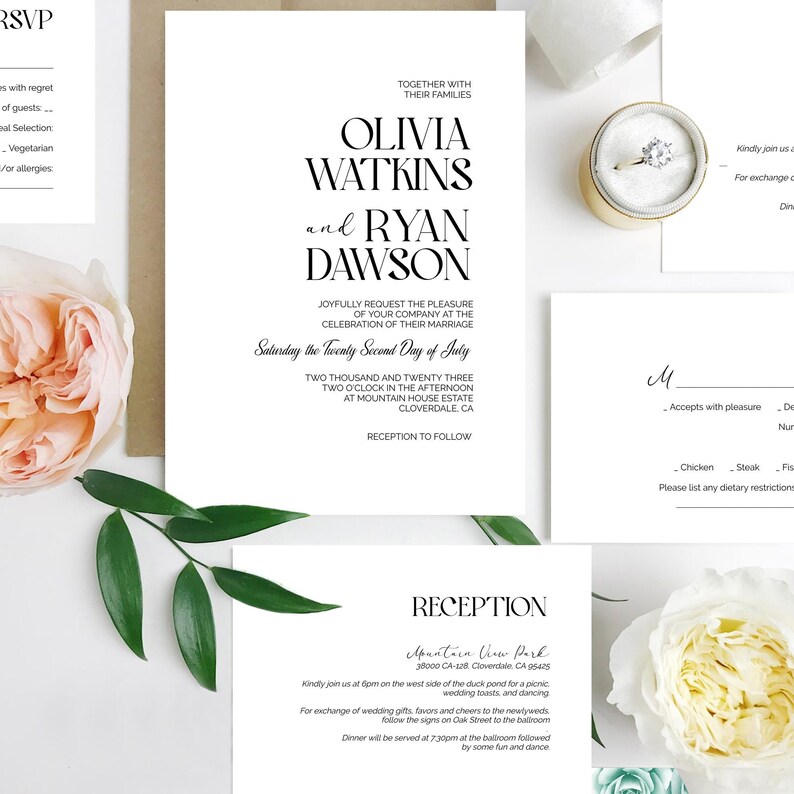 Minimal Wedding Invitation Template, Minimalist Wedding Invite Suite, Editable Template Wedding Invitations, Modern Invites image 1