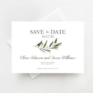 Minimalist Modern Greenery Save the Date Cards, Olive Greenery Save the Date for Wedding