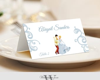Assepoester en Prins Place Cards, Bruiloft Escort Kaarten, Disney Bruiloft Naam Kaarten, Tented of Flat - Set van 12