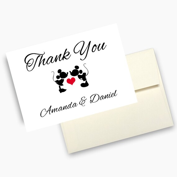 Mickey And Minnie Wedding Thank You Cards Disney Theme Etsy