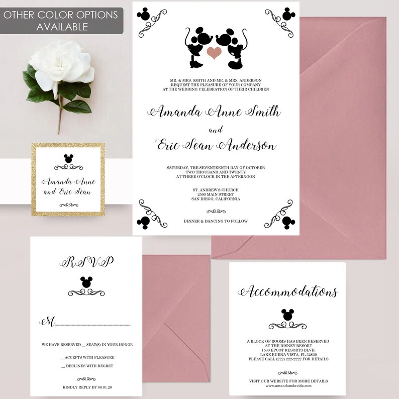 Disney Wedding Invitations, Mickey and Minnie Wedding, Disney Invitation, Fairytale Invite, Invitations for Wedding image 5