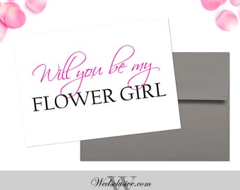 Will You Be My Flower Girl Card, Pink Flower Girl Asking Card - PRINTABLE - Instant Download