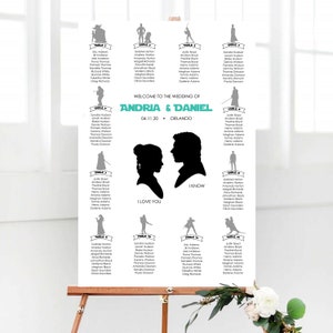 Star Wars Wedding Seating Chart, Princess Leia and Hans Solo Seating Plan, Disney Wedding, Disney Table Plan