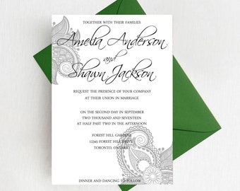 Henna Paisley Wedding Invitation Suite, Modern Indian Wedding Invitations, Unique Wedding Invite