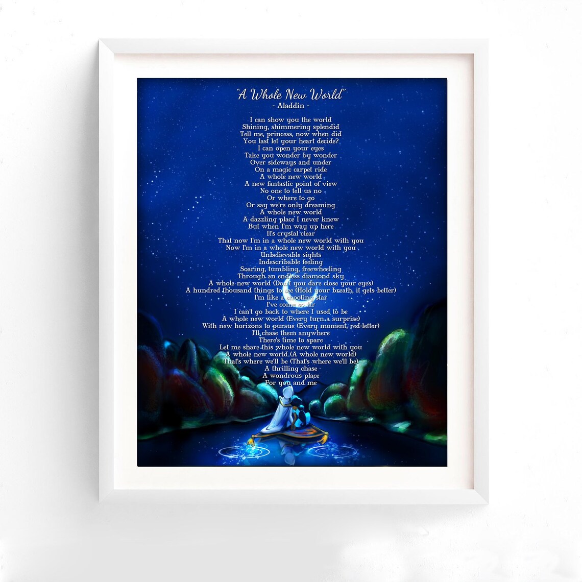 Aladdin Jasmine and Aladdin A Whole New World Song Lyrics Etsy Canada