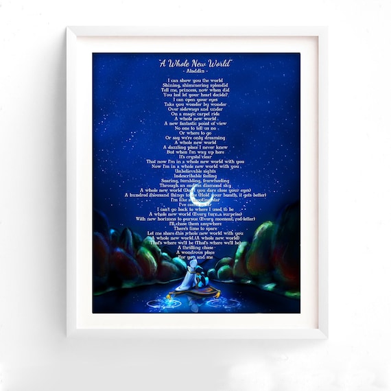 Aladdin Jasmine And Aladdin A Whole New World Song Lyrics Etsy