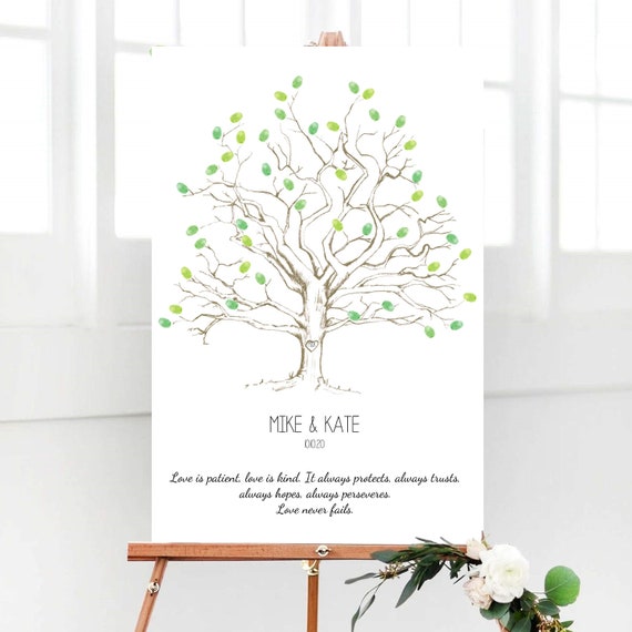 Wedding Fingerprint Tree Guest Book Thumbprint Guestbook Etsy