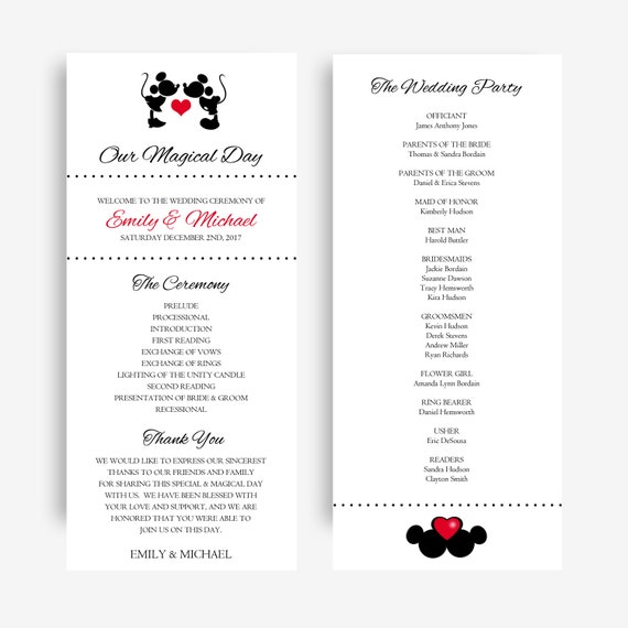 Mickey And Minnie Wedding Programs Disney Wedding Programs Etsy