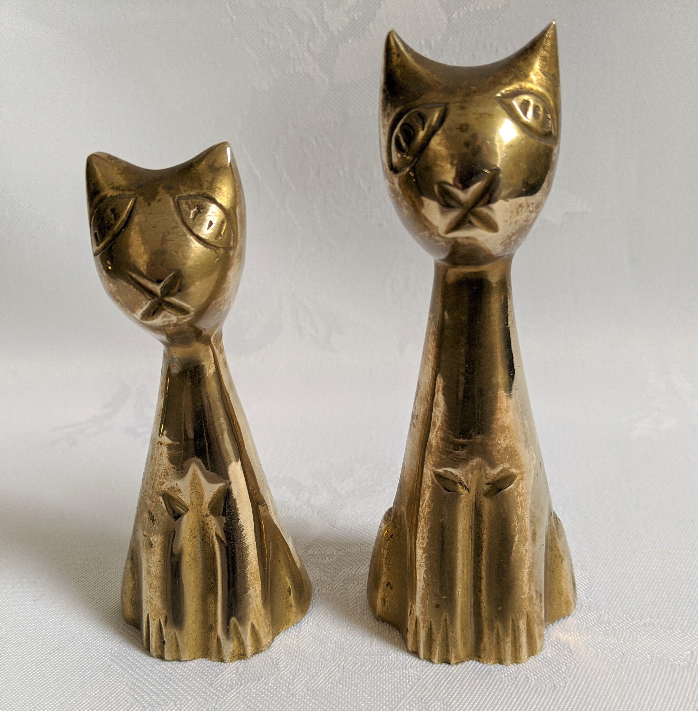 Pair Brass Cats 2 x Vintage Stylised Sitting Feline Statues Etsy