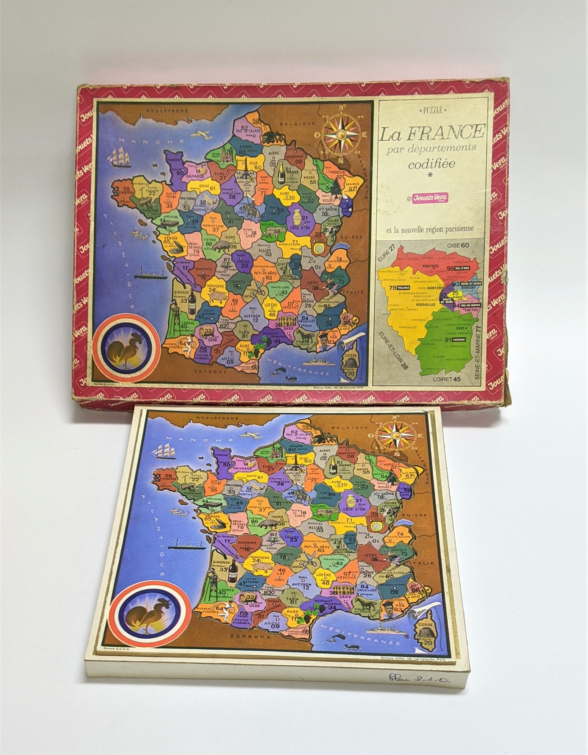 French Puzzle La France Par Departments Codifee Nouvelle Region Parisienne  Jouets Vera 1960s