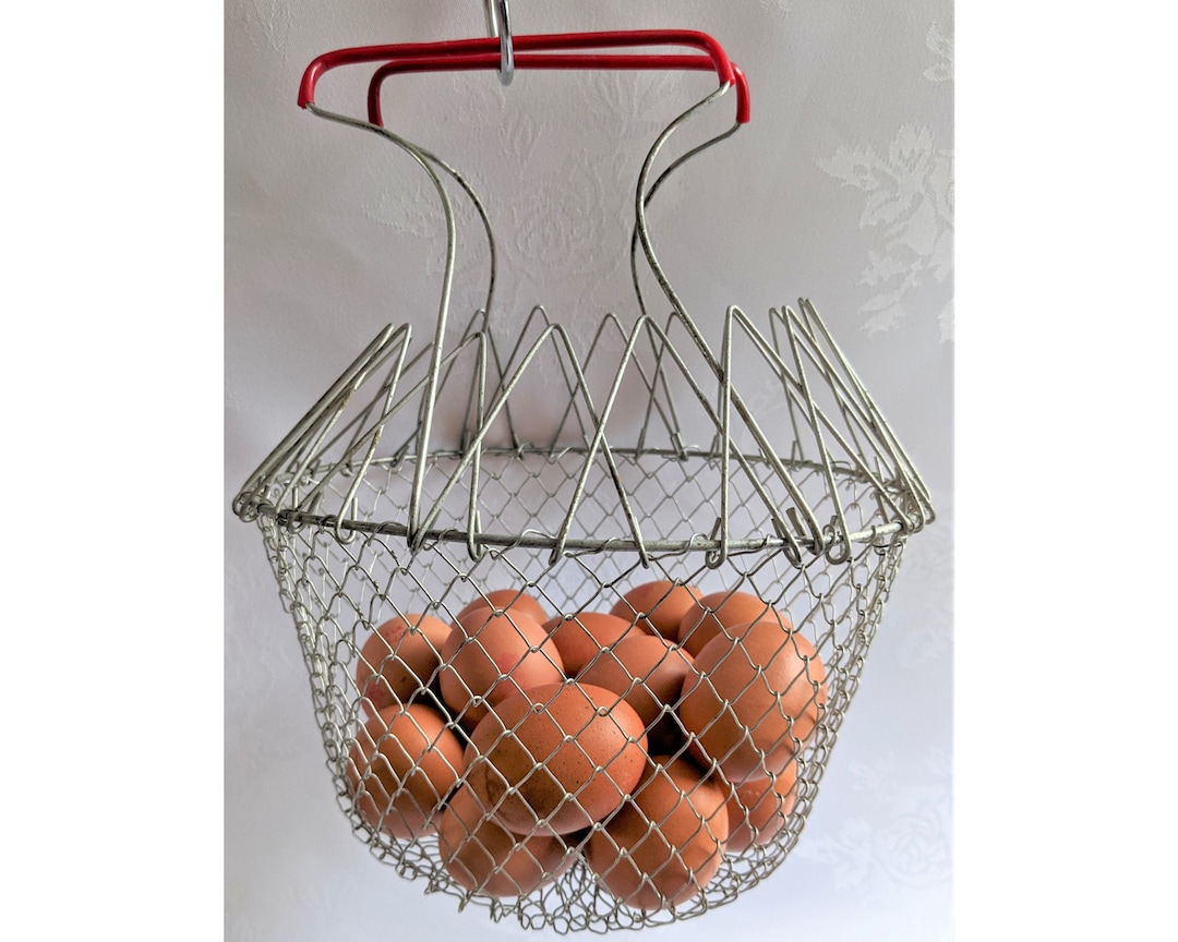 Folding Wire Egg Vegetable Fruit Holder Basket Vintage Etsy