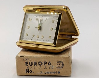 Réveil De Poche Voyage Europa – Vintage Allemagne Années 70 – Blanc Et Bleu, Mécanique